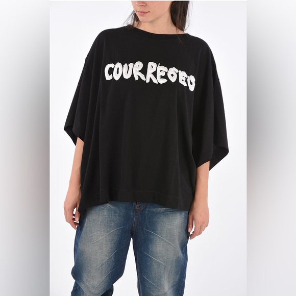Courreges T Shirt Crew Neck Graphic Oversized Shirt Top - Picture 12 of 12